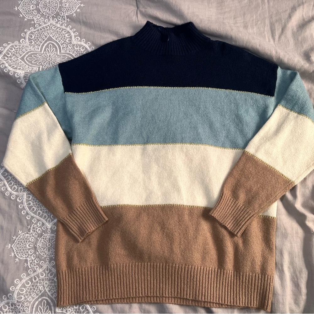 Striped Women's Sweater - Blue, White, Brown